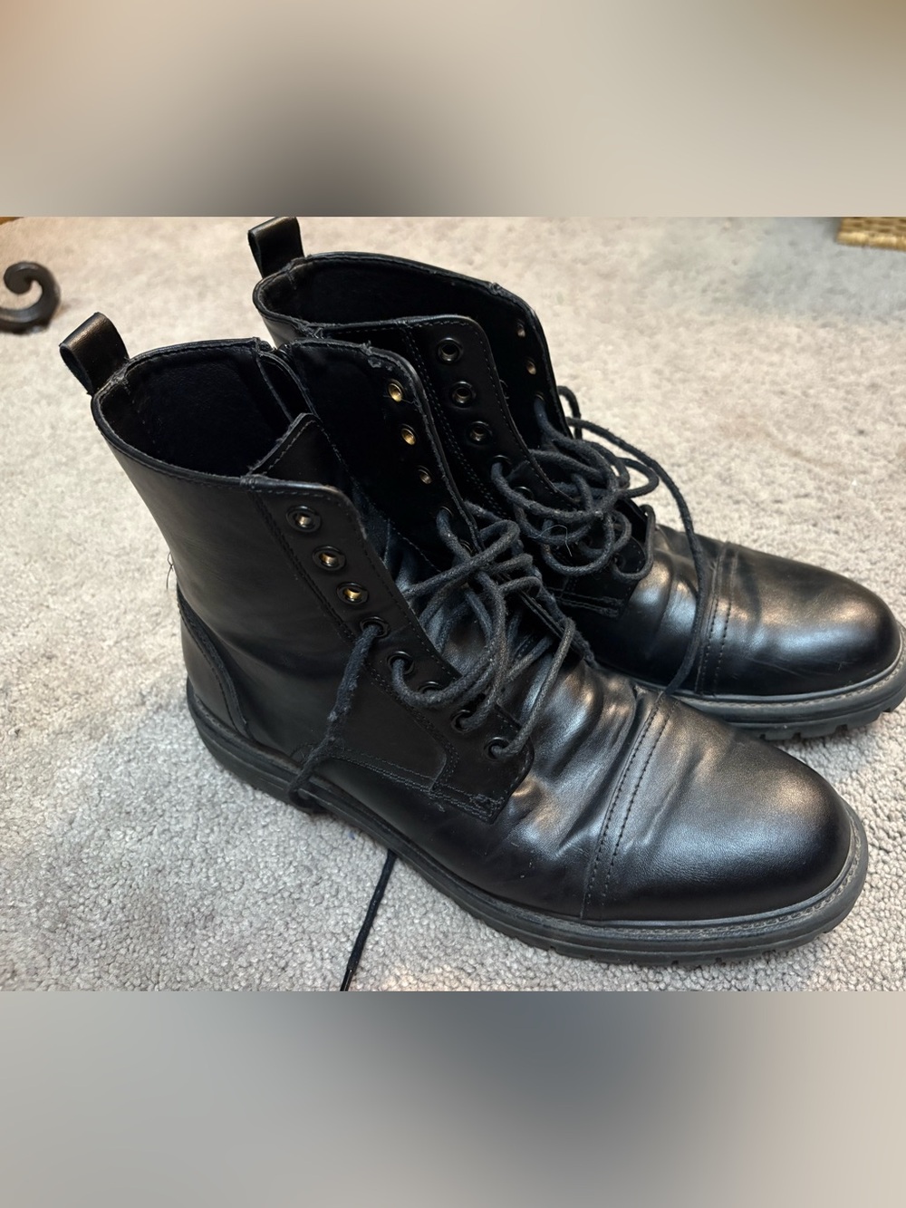 Abound Black Leather Lace-Up Men's Combat Boots